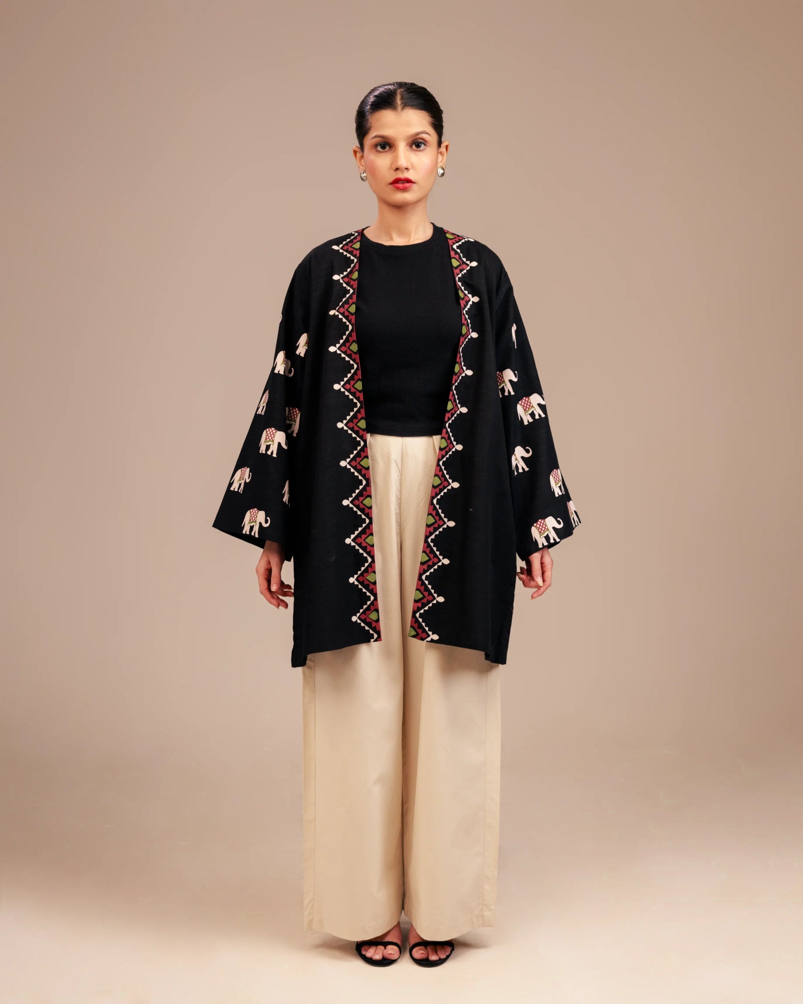 Indian Black Elephant Short Kimono
