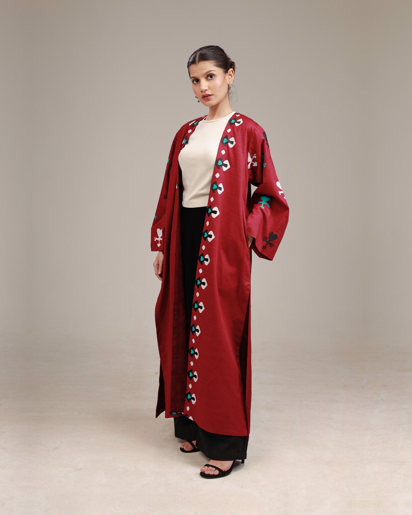 Crimson Red Heart Long Kimono