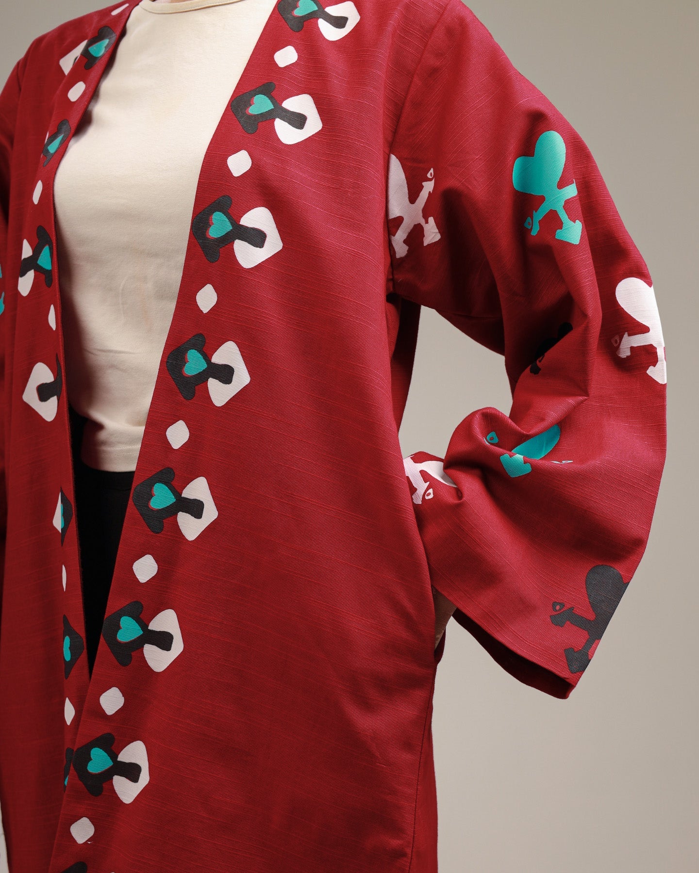 Crimson Red Heart Long Kimono