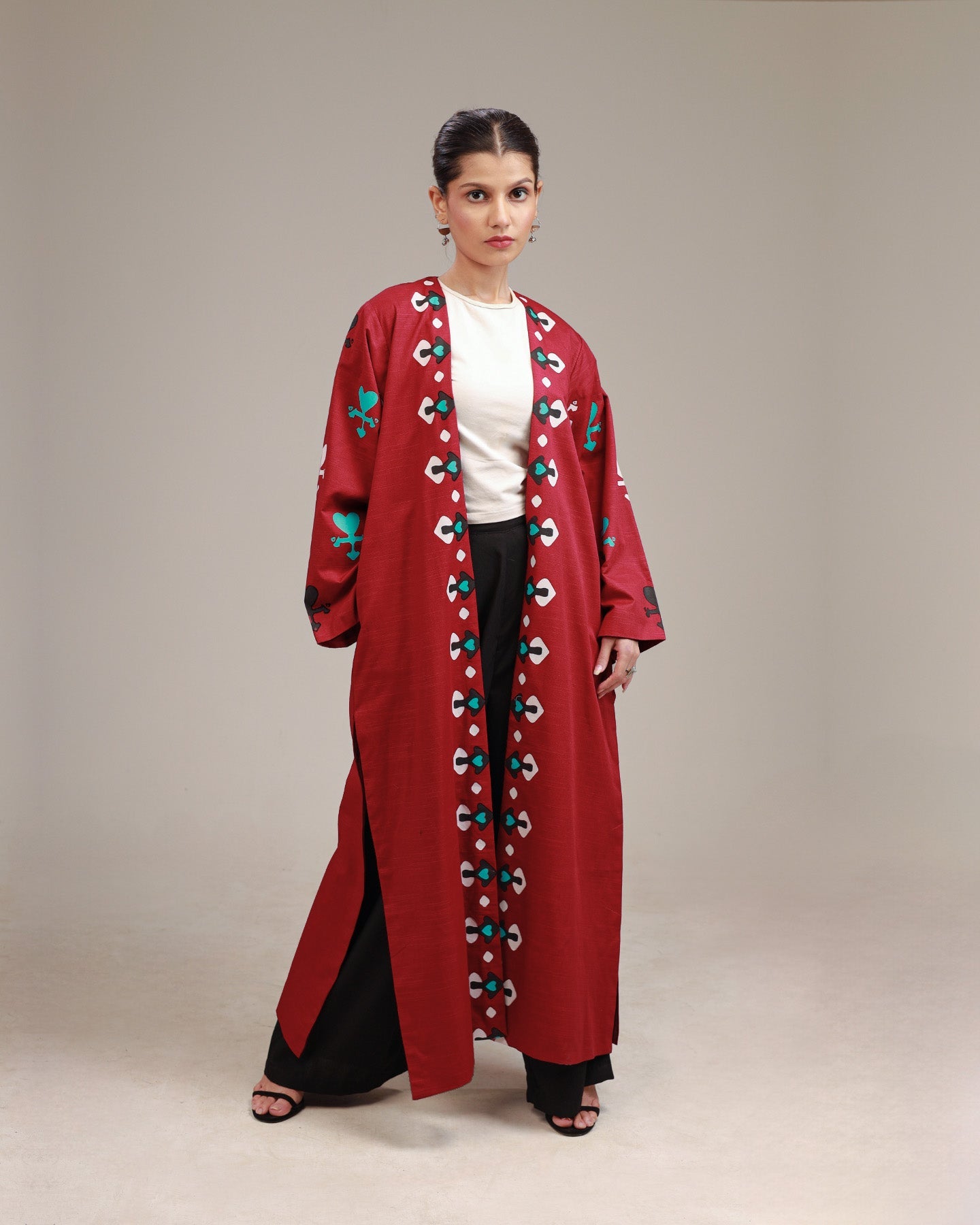 Crimson Red Heart Long Kimono