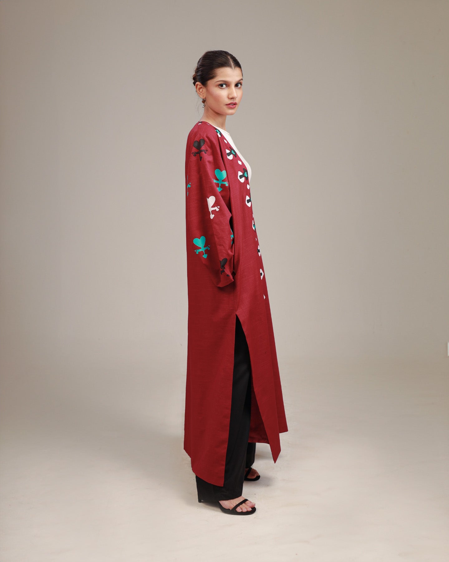 Crimson Red Heart Long Kimono