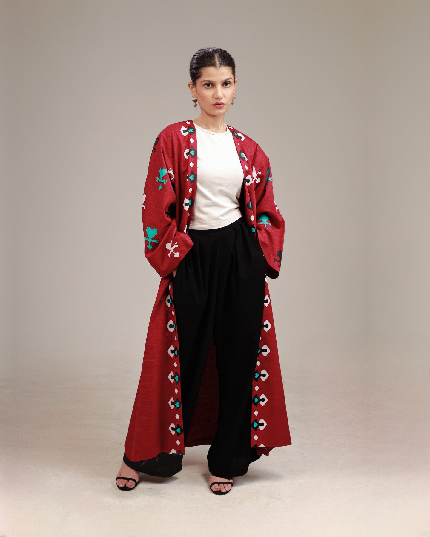 Crimson Red Heart Long Kimono