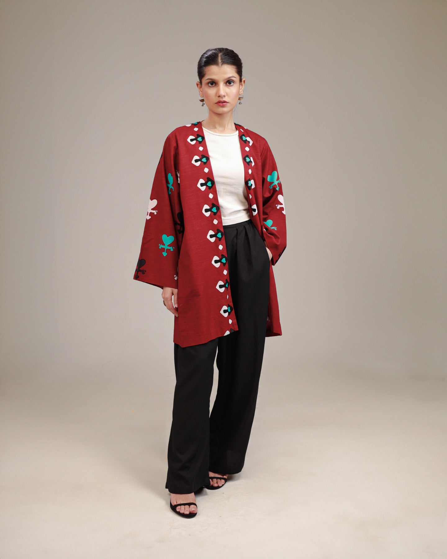 Crimson Red Heart Short Kimono