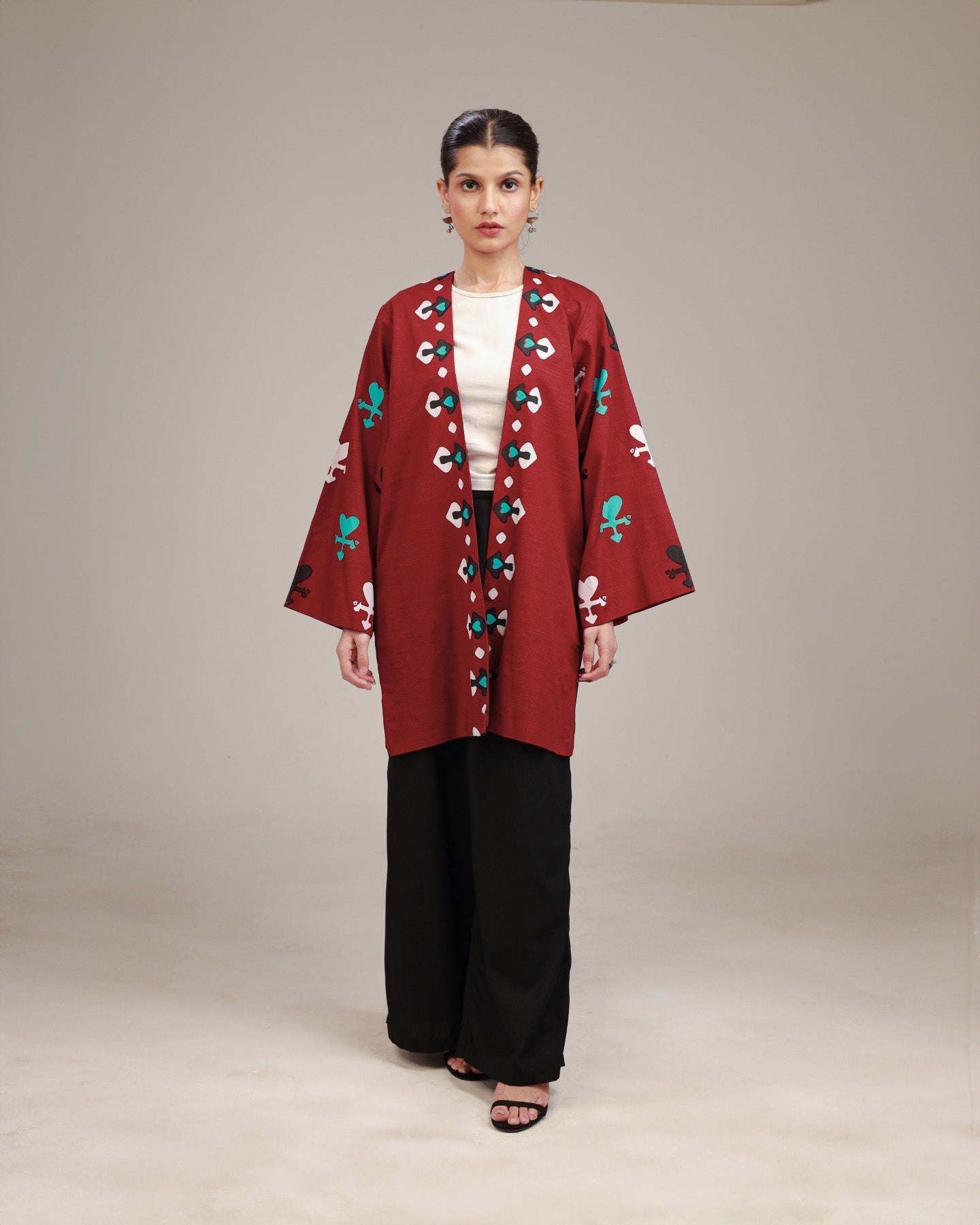 Crimson Red Heart Short Kimono
