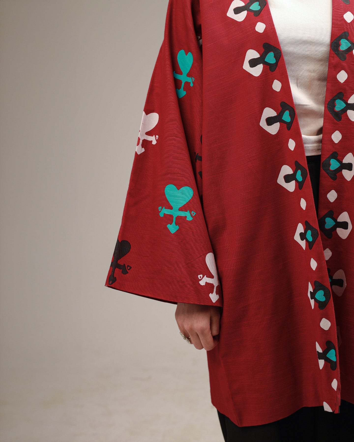 Crimson Red Heart Short Kimono