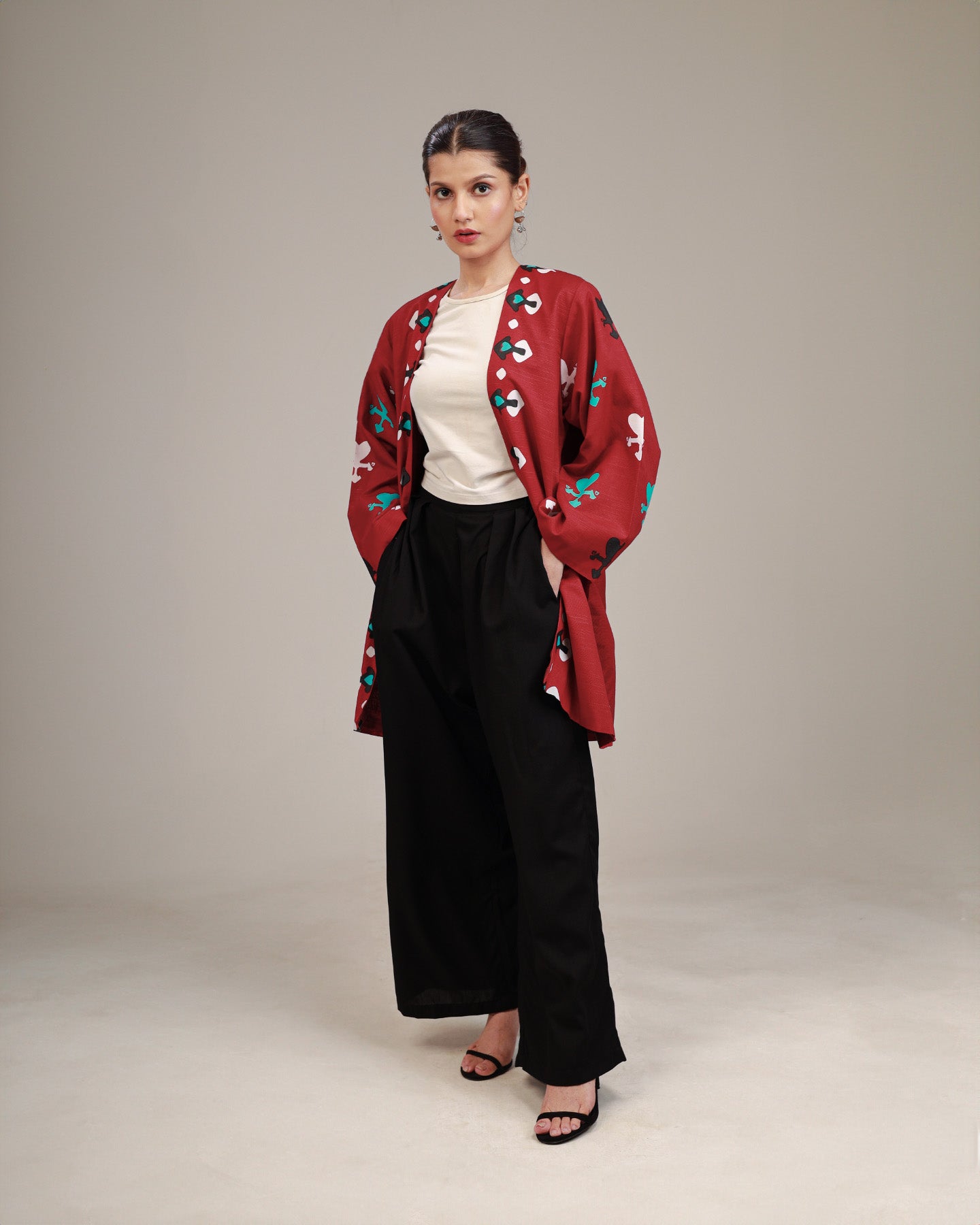 Crimson Red Heart Short Kimono