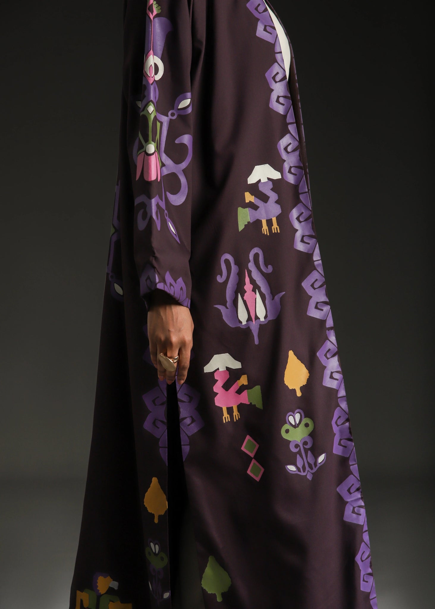 Rangdasti kimono jacket - Purple- Long-length - Hand-printed design - Studio shot - 6