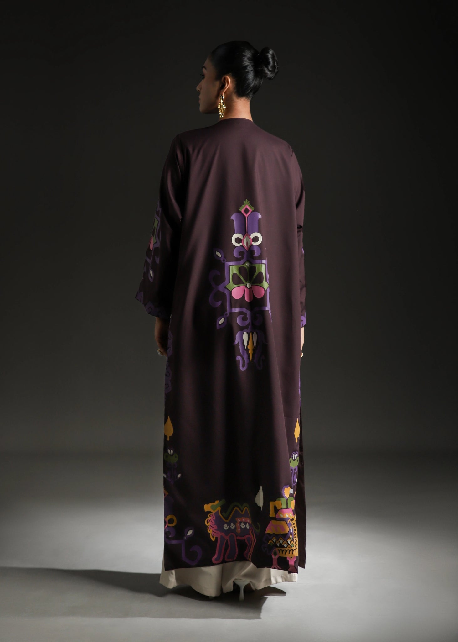Rangdasti kimono jacket - Purple- Long-length - Hand-printed design - Studio shot - 4