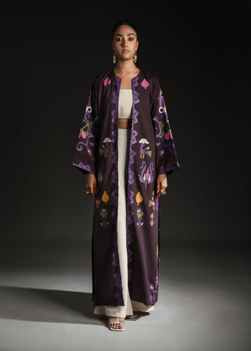 Rangdasti kimono jacket - Purple- Long-length - Hand-printed design - Studio shot - 2