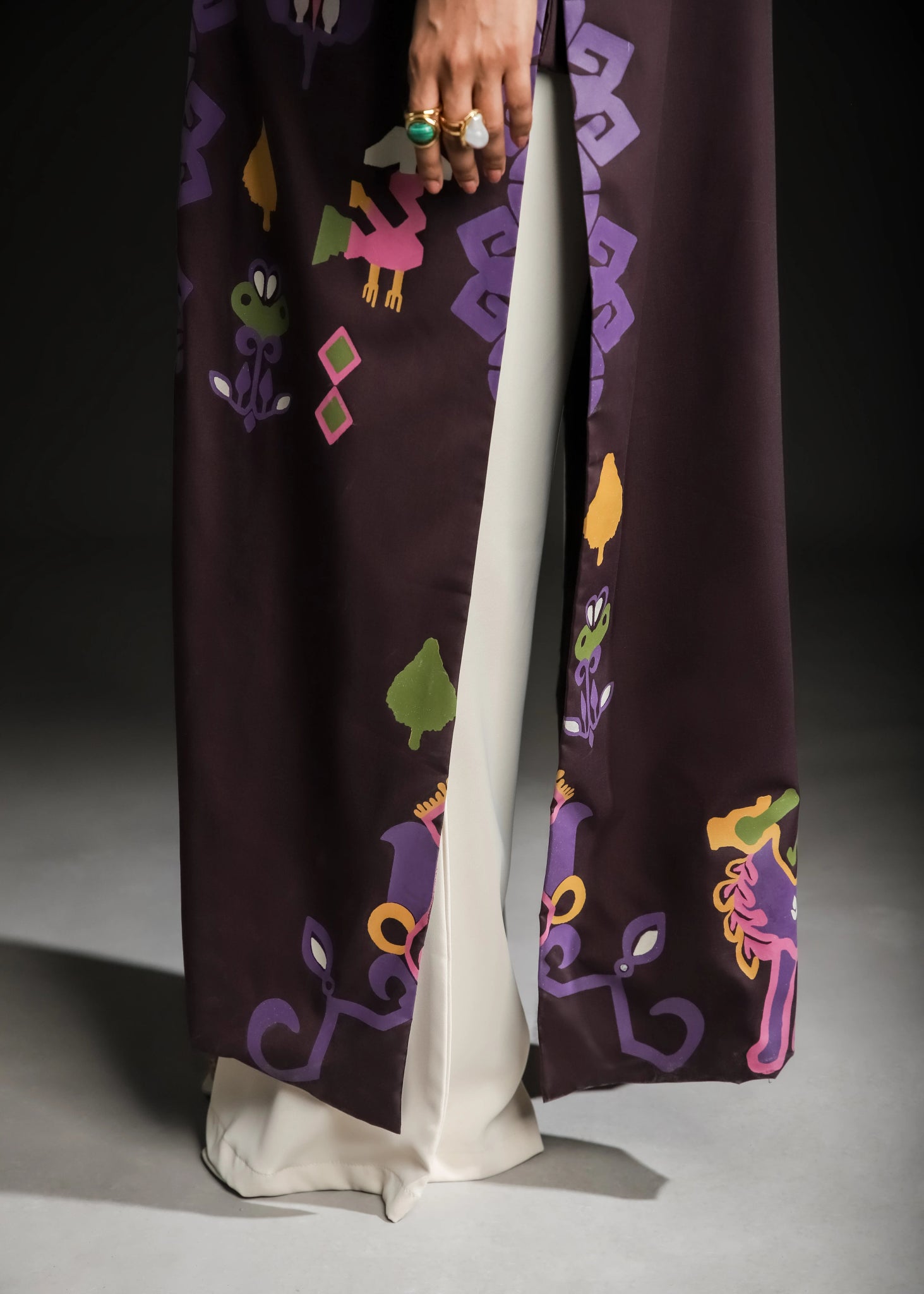 Rangdasti kimono jacket - Purple- Long-length - Hand-printed design - Studio shot - 7