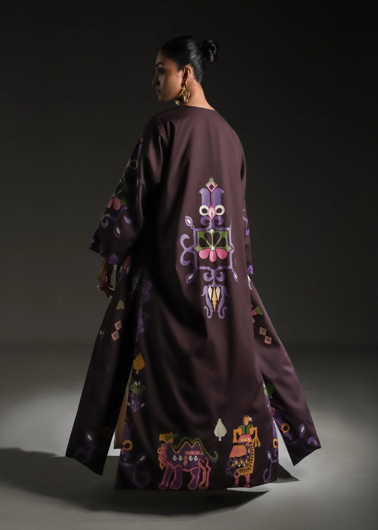 Rangdasti kimono jacket - Purple- Long-length - Hand-printed design - Studio shot - 5