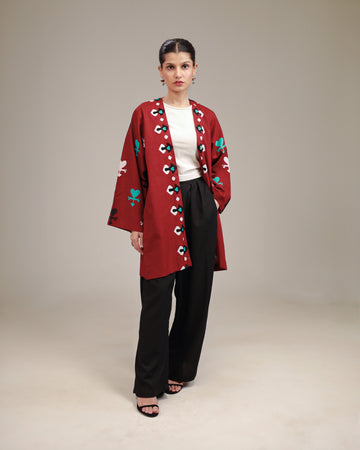Crimson Red Heart Short Kimono