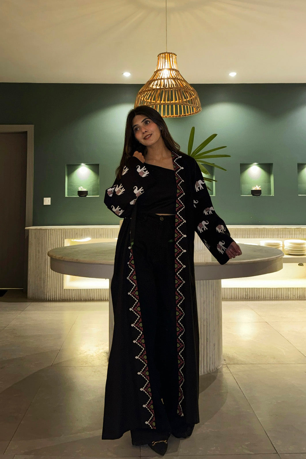 Indian Black Elephant Long Kimono