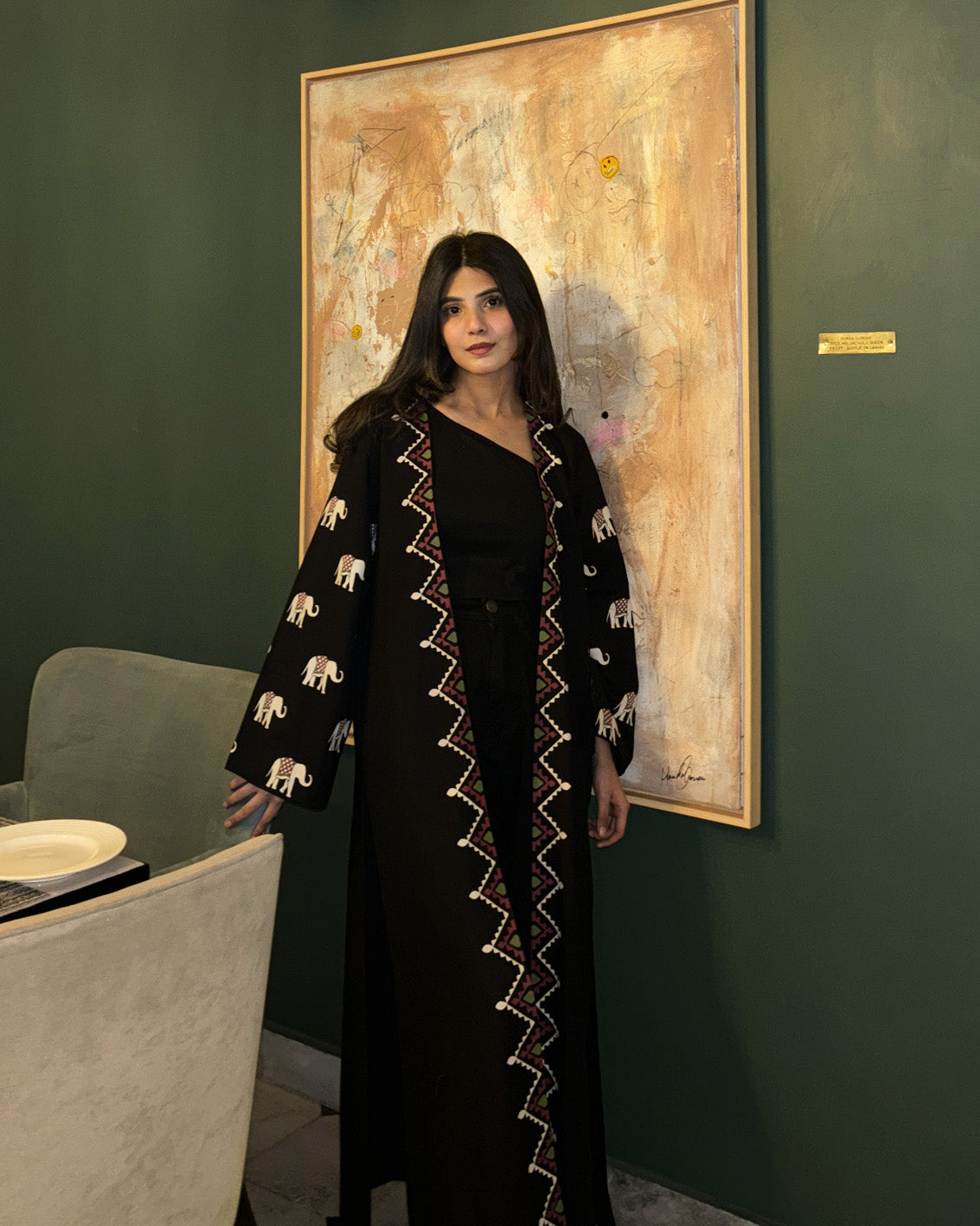 Indian Black Elephant Long Kimono