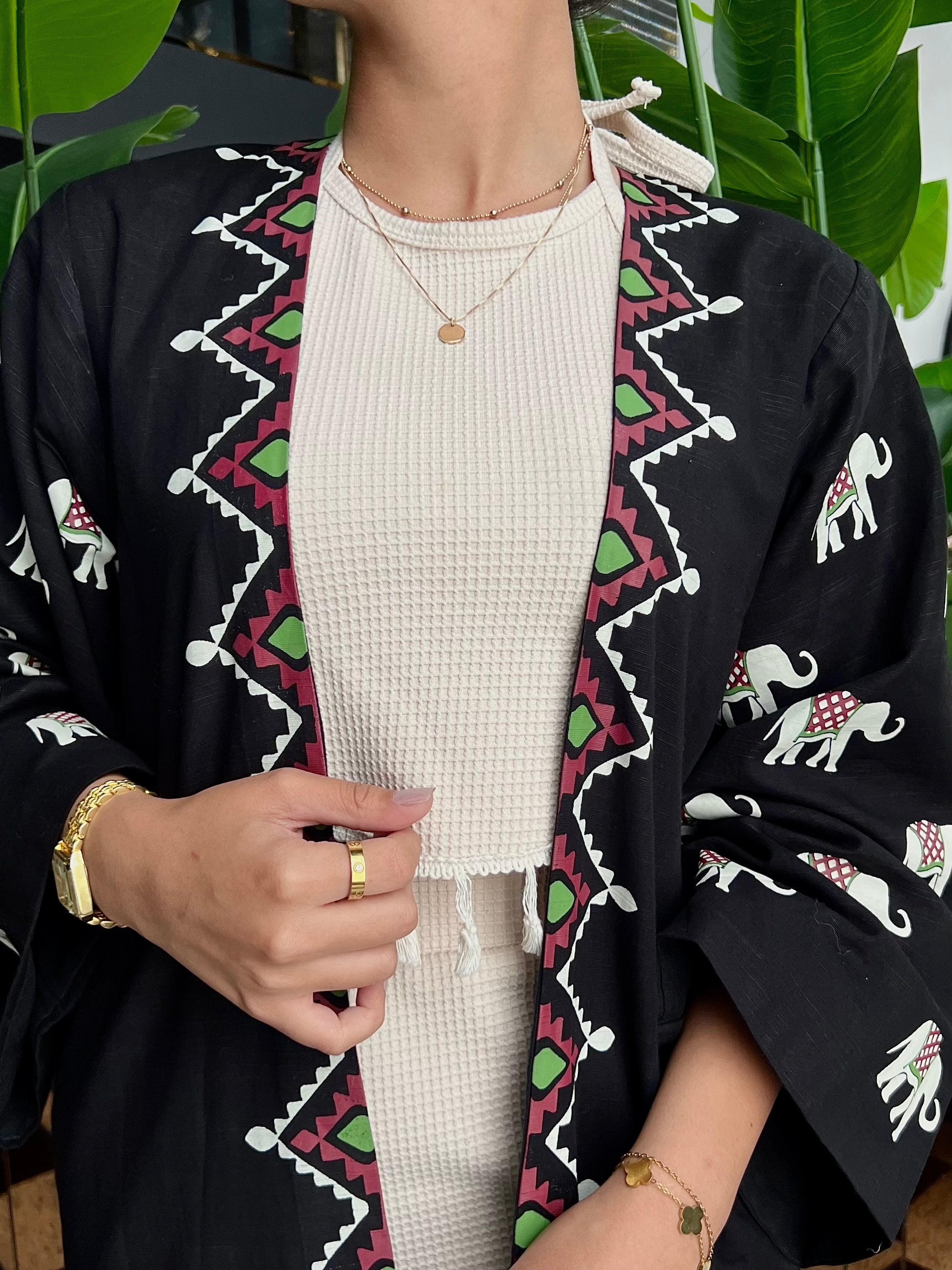 Indian Black Elephant Long Kimono