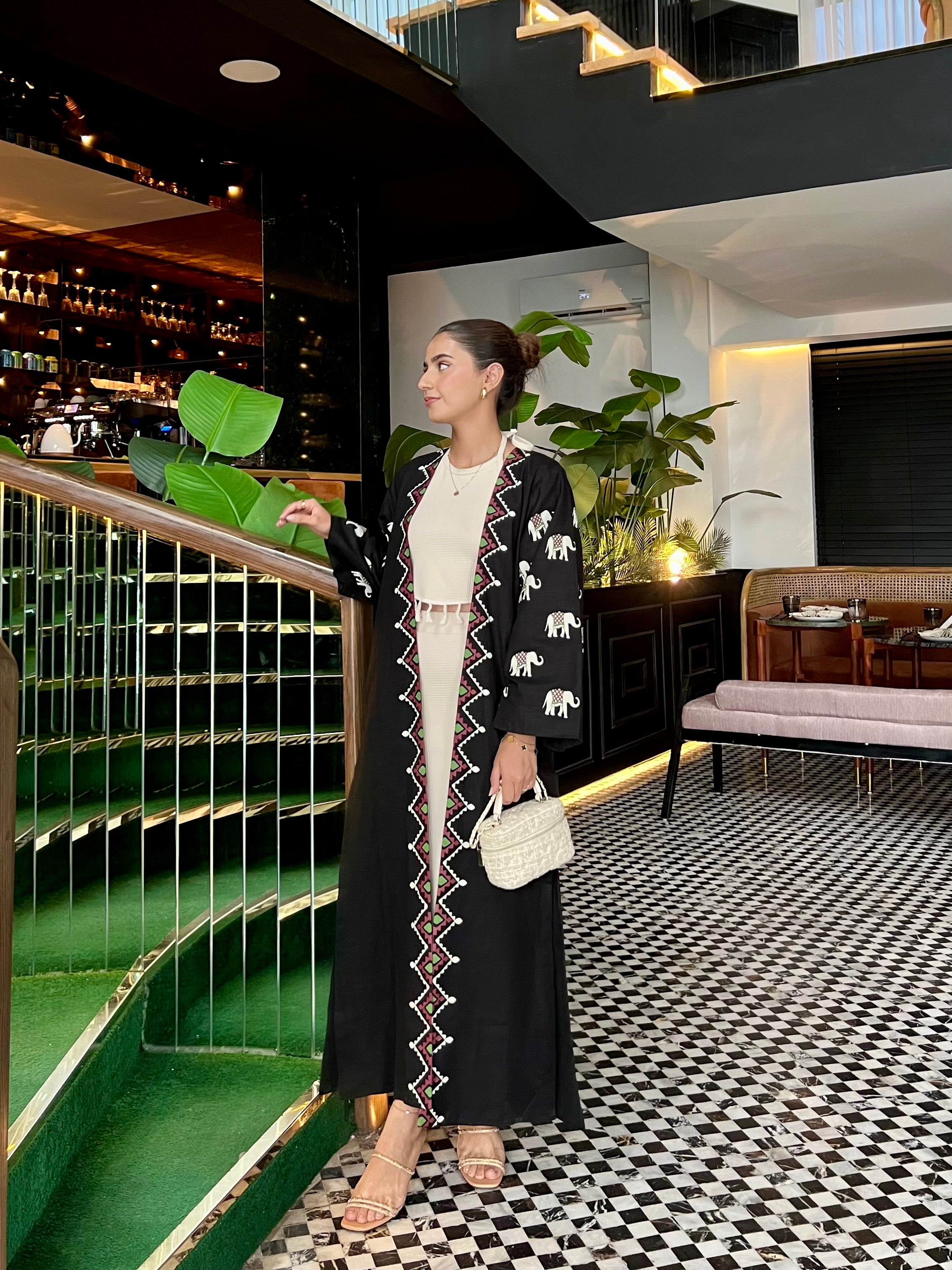 Indian Black Elephant Long Kimono