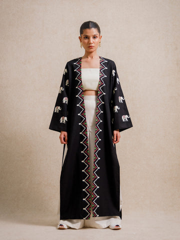 Indian Black Elephant Long Kimono