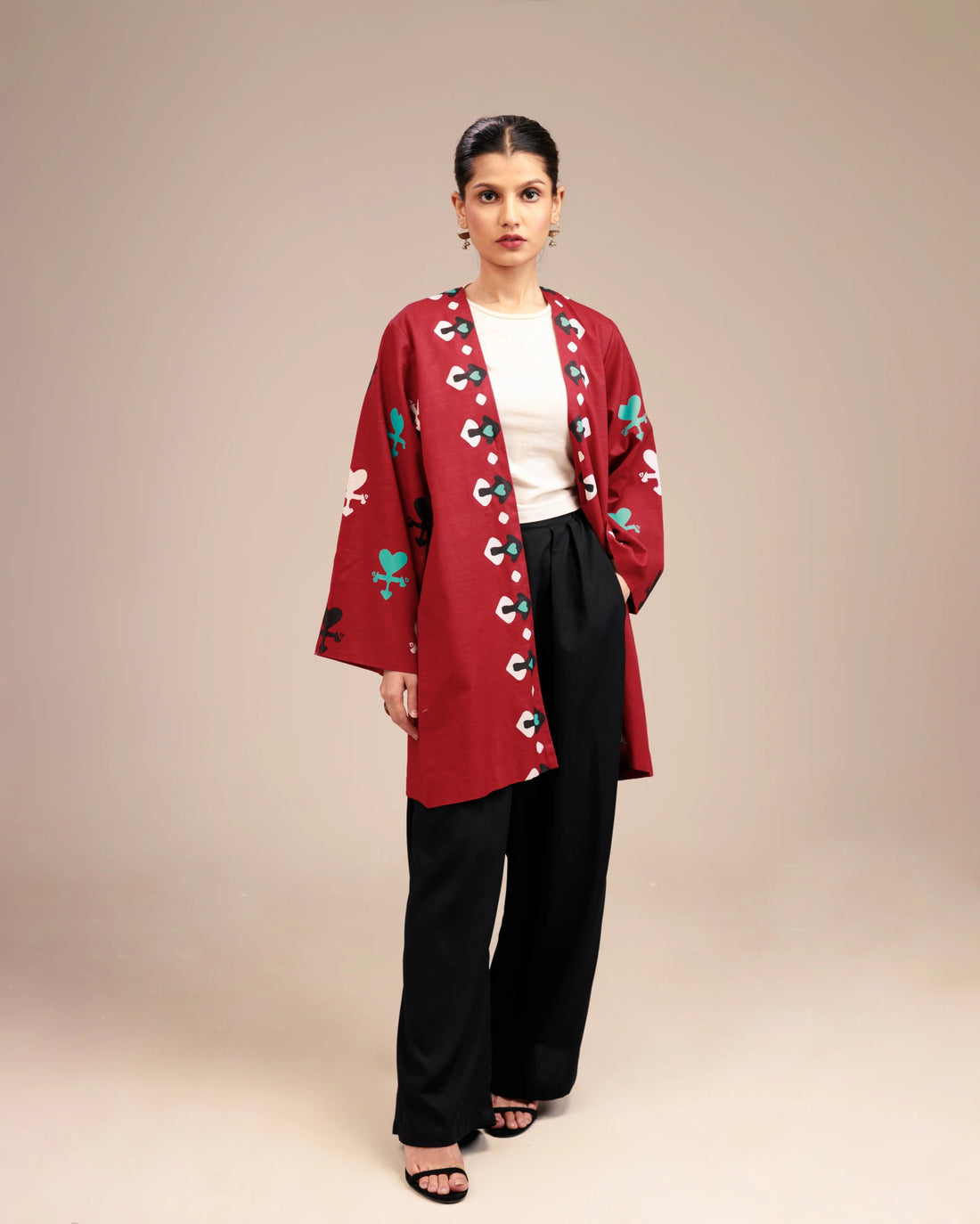 Crimson Red Heart Short Kimono