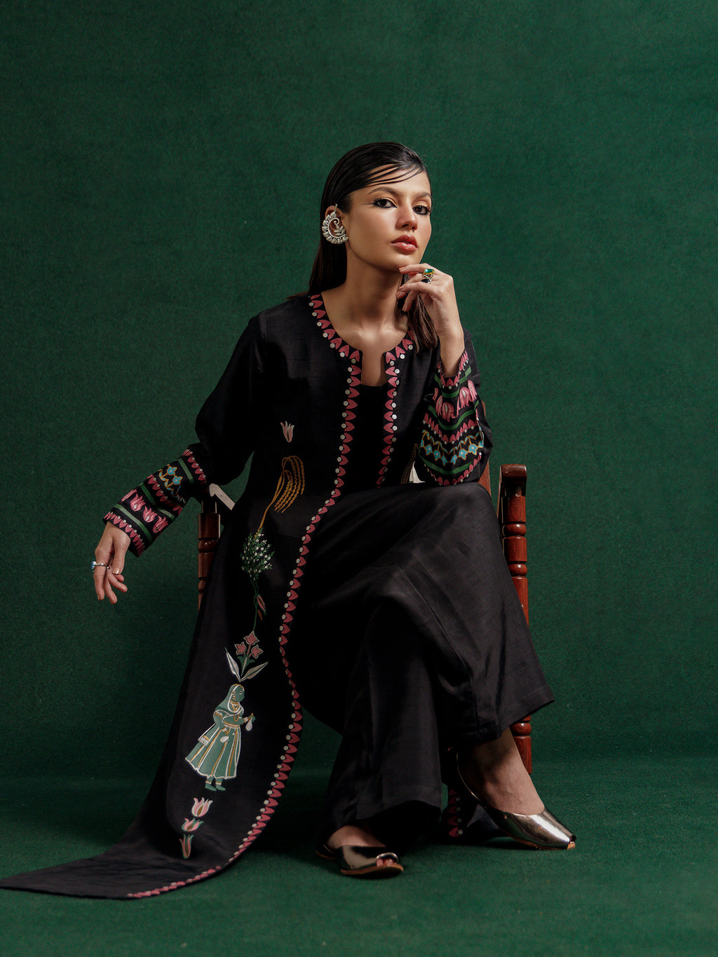 Courtyard Dance Black Long Jacket