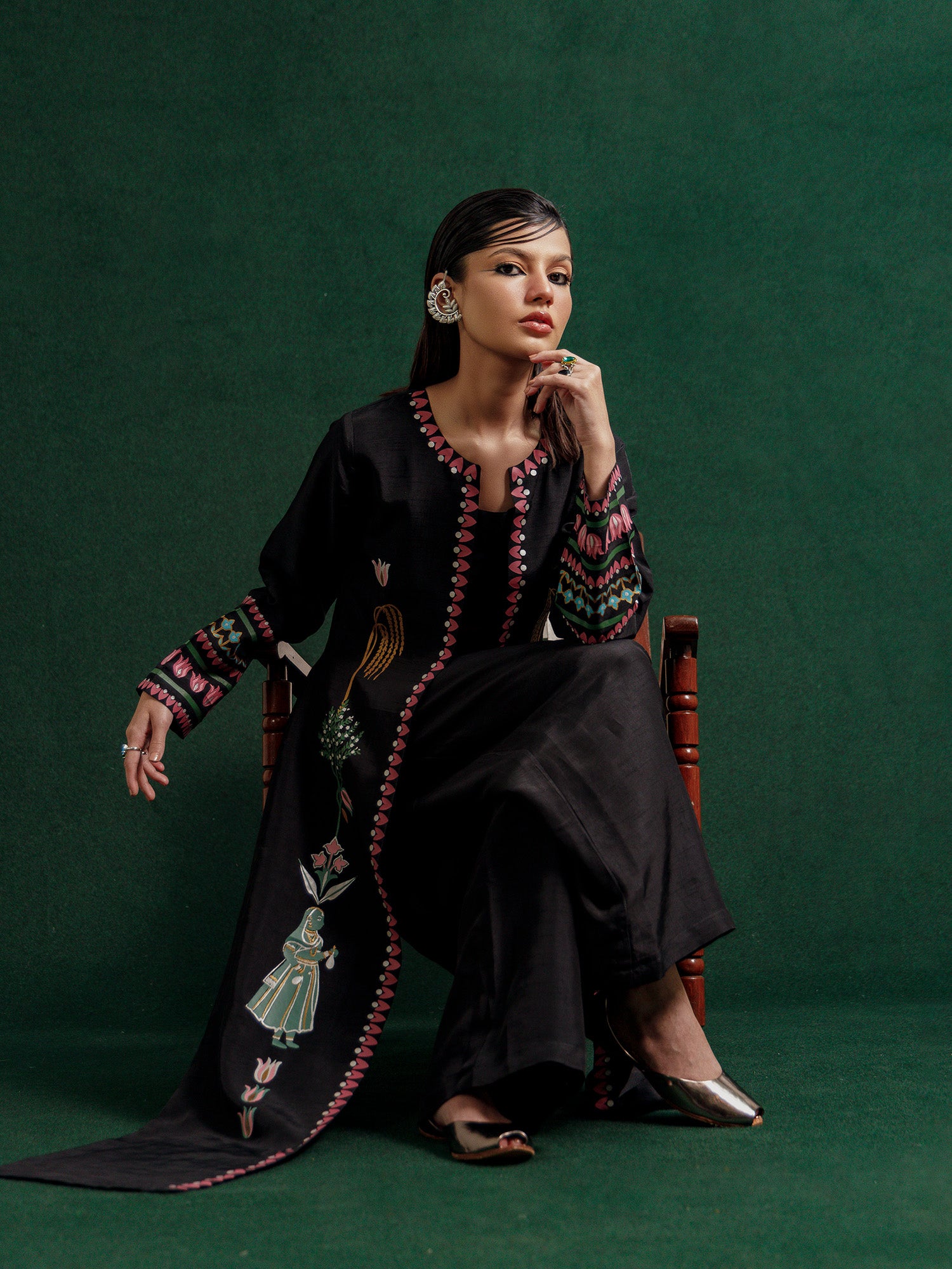 Courtyard Dance Black Long Jacket